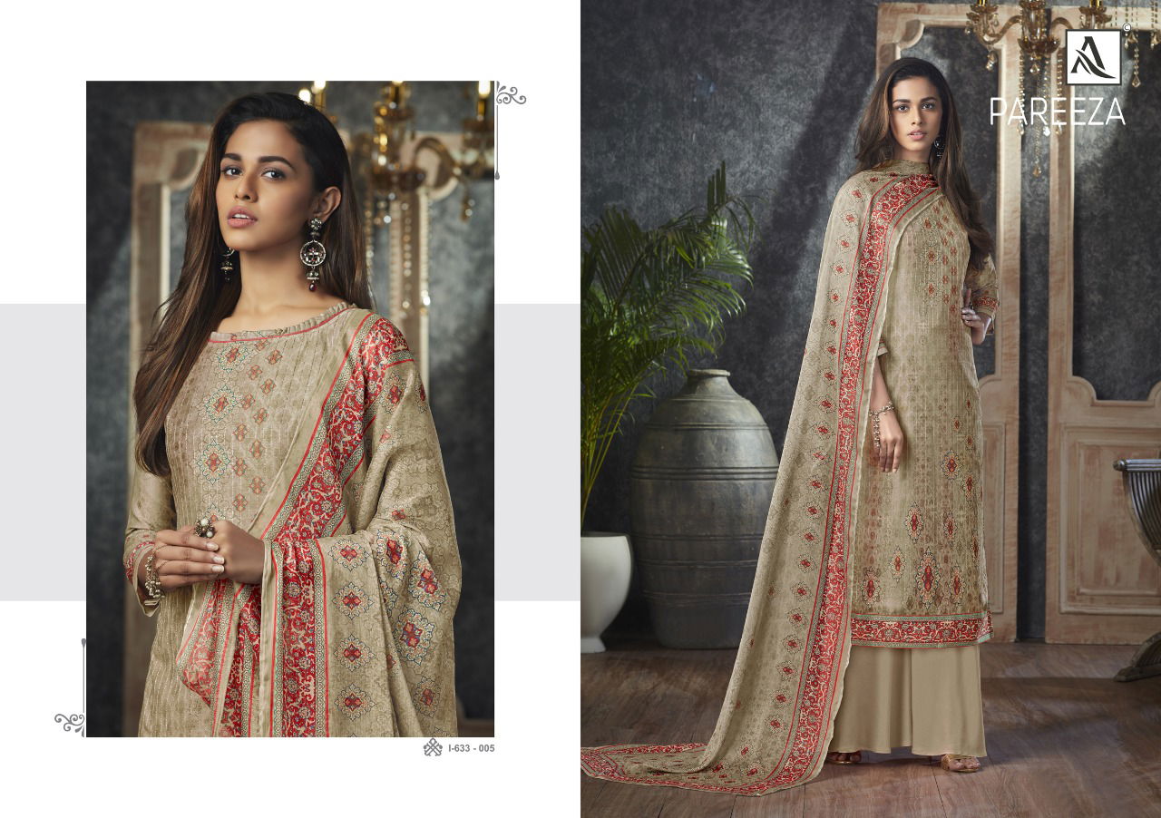 Alok Pareeza Latest Fancy Festive Wear Pure Zam Self Embroidery With Designer Digital Printed Heavy Dress Material Collection
