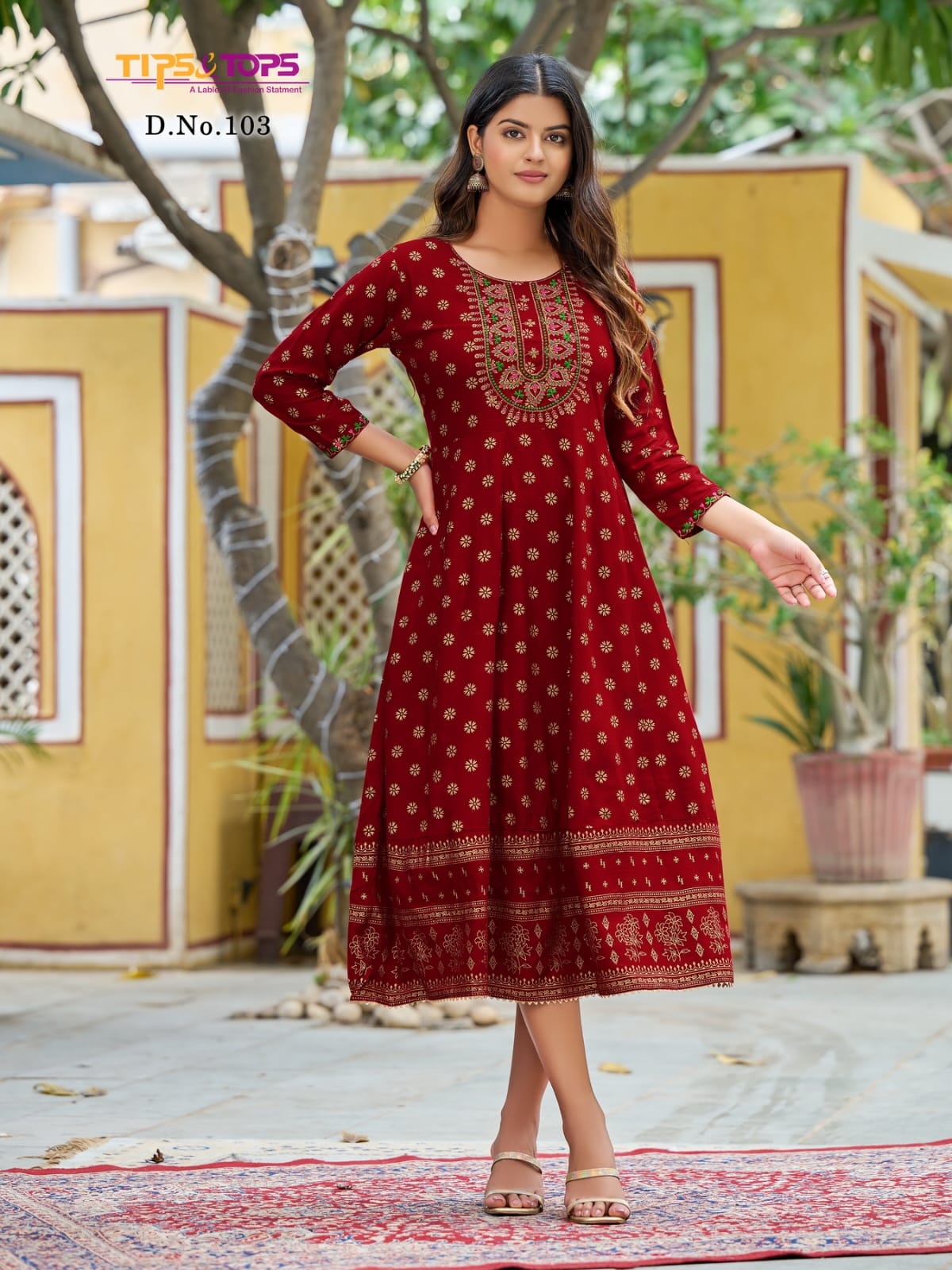 Charmie By Tips And Tops Rayon Slub Foil Printed Kurti Catalog
