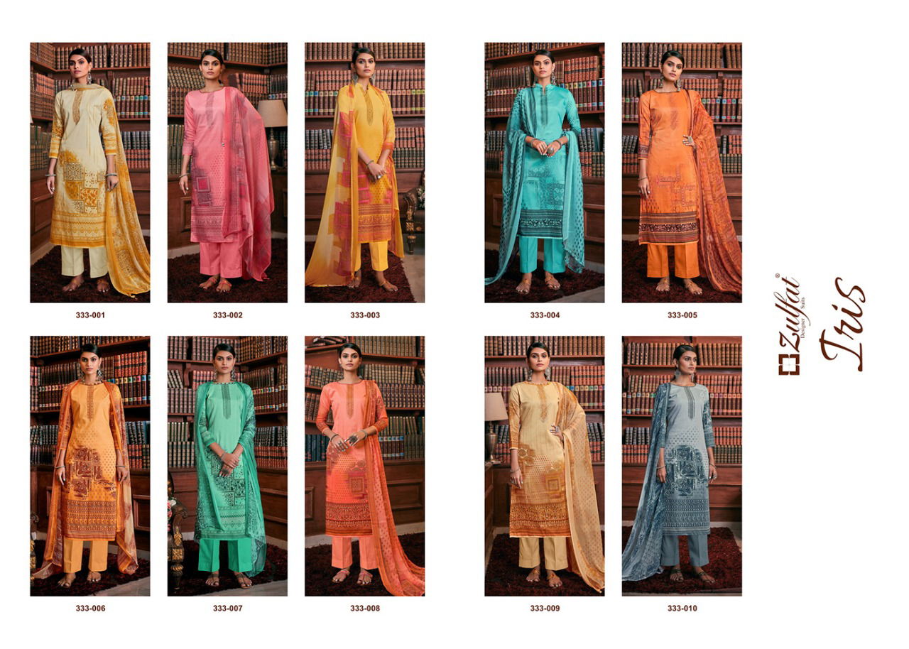 Zulfat Iris Latest fancy Designer Regular Casual Wear Pure Jam Digital Print With Swarovski Diamond Cotton Designer Dress Material Collection

