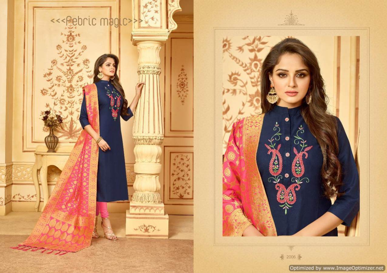 AVC Bansuri Latest Designer Embroidered Cotton Dress Material with Banarasi Jacquard Dupatta  