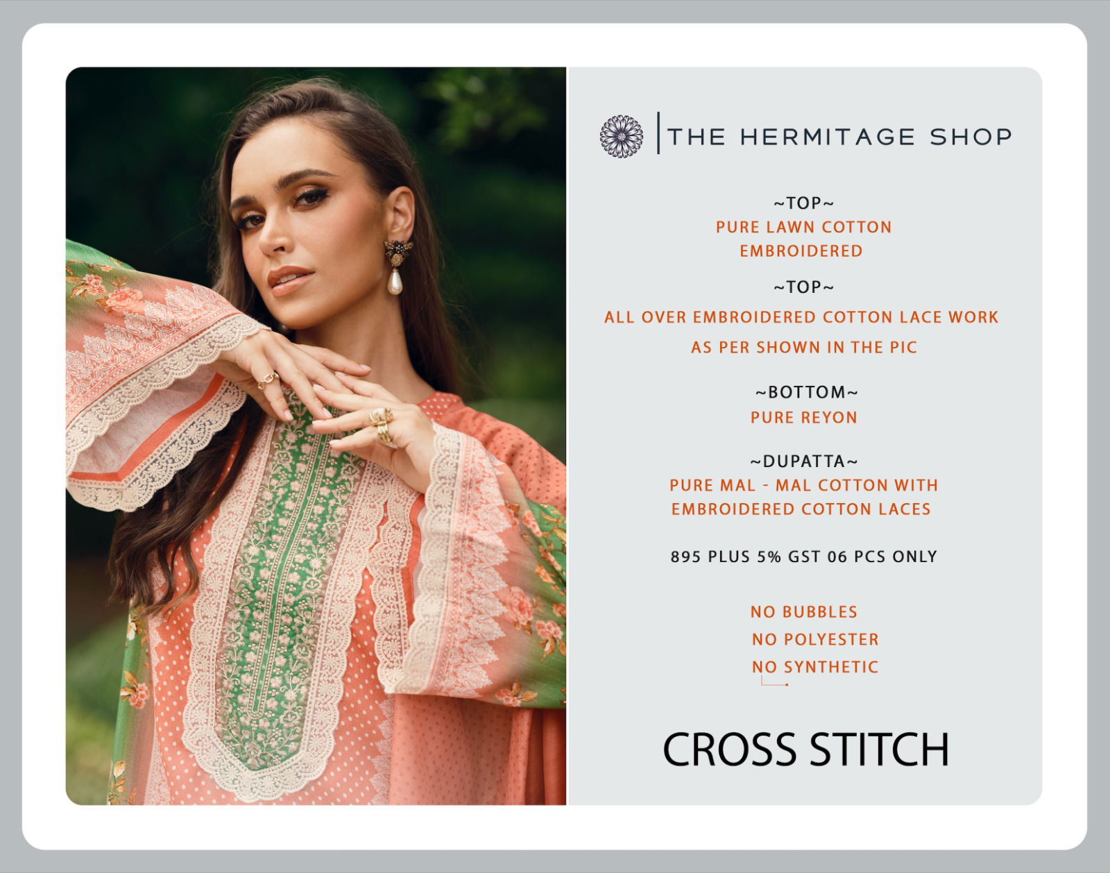 Cross Stitch By The Hermitage Shop Lawn Cotton Dress Material Exporters In India