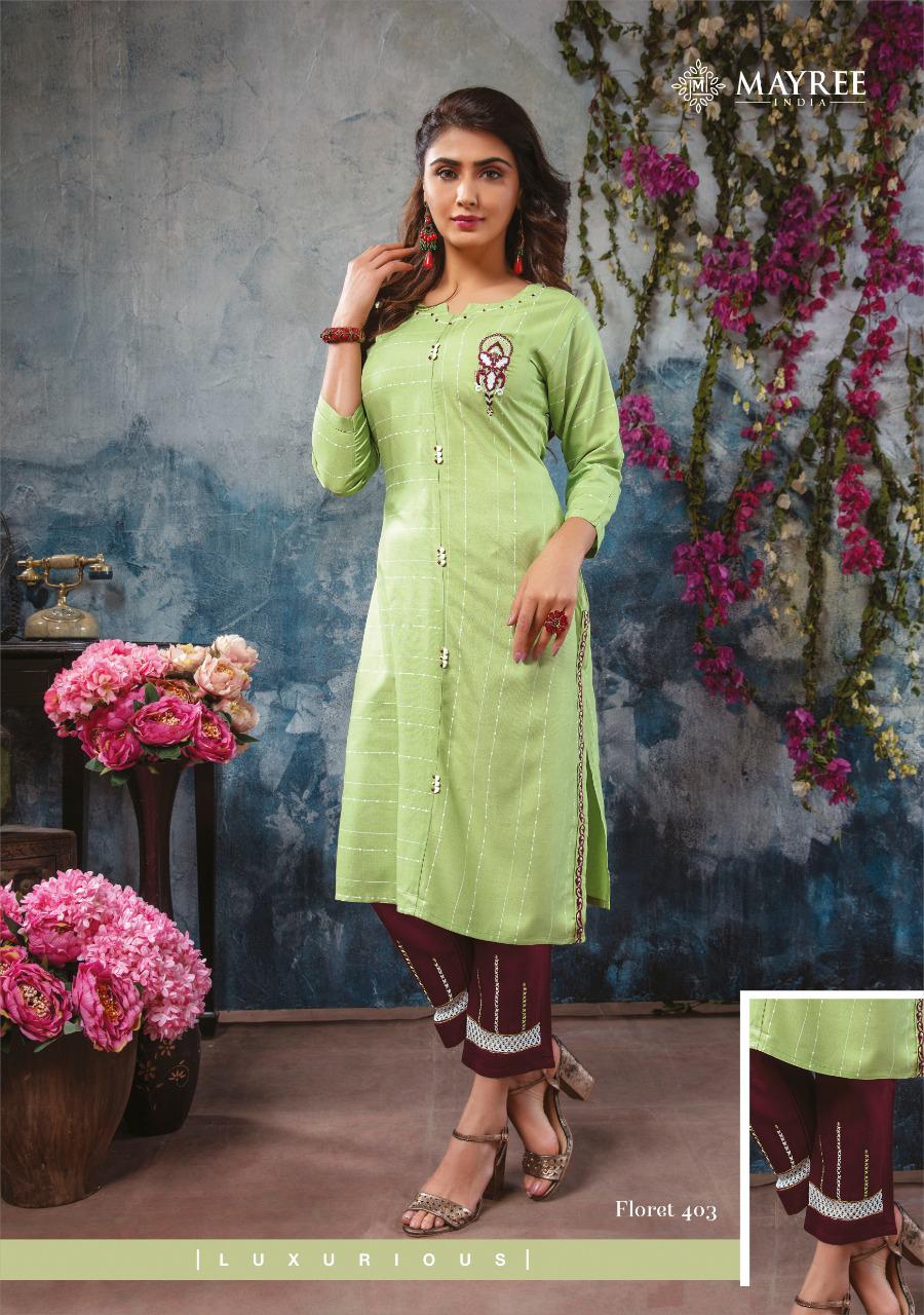 Mayree Floret 4 latest Fancy Designer Rayon Ethnic Wear Printed And Embroidery Worked Kurti With Bottom Collection