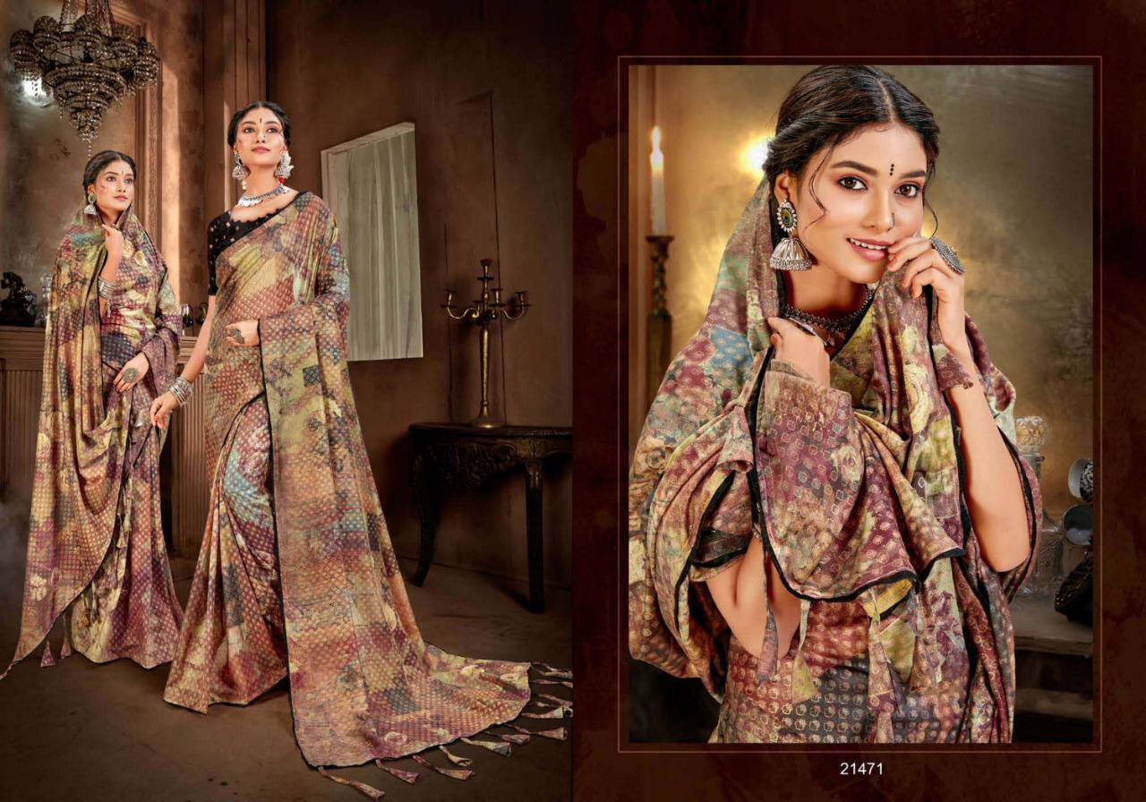 5D DESIGNER BAASURI Latest fancy Designer Casual wear Twill Silk Digital Print With Foil Printed Saree Collection 