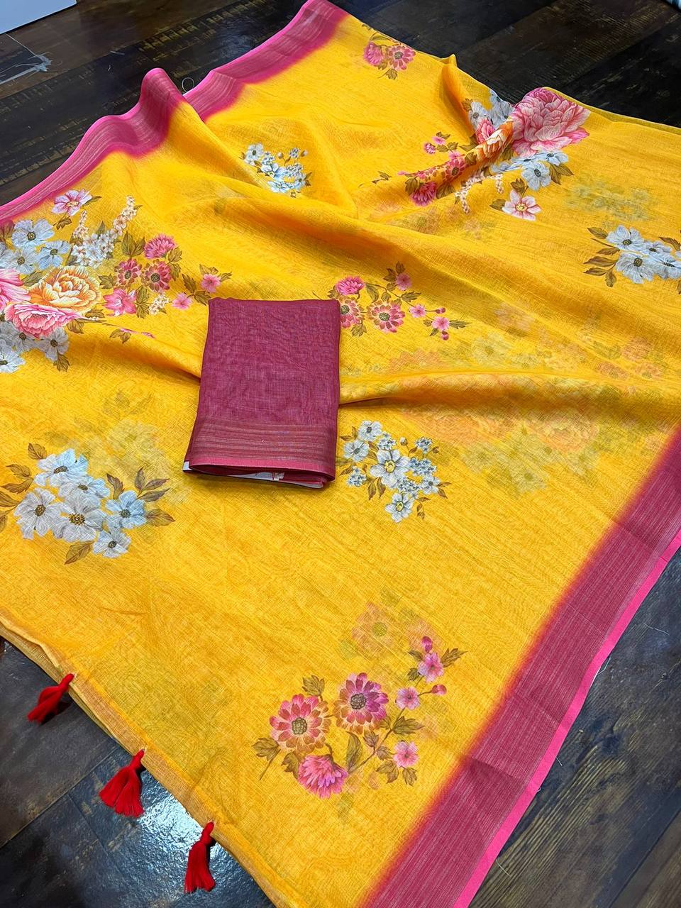 Mg 218 Linen Print Designer Saree catalog