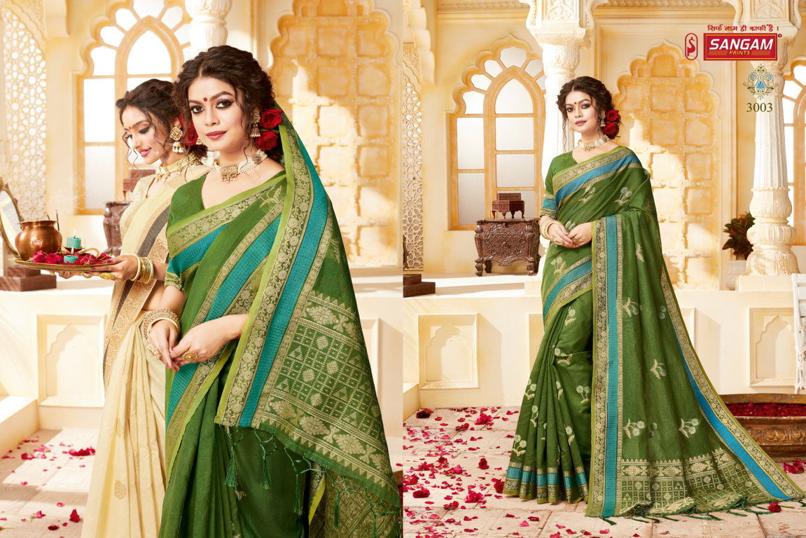 Sangam Indian Latest Fancy Festive Wear Designer Handloom Cotton Saree Collection
