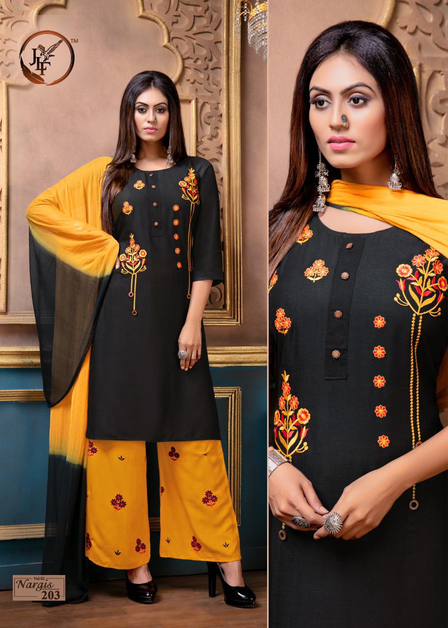 JLF Nargis Vol 2 Latest Designer Embroidery Work Ready Made Plazzo Salwar Suit With Nazneen Dupatta Collection 