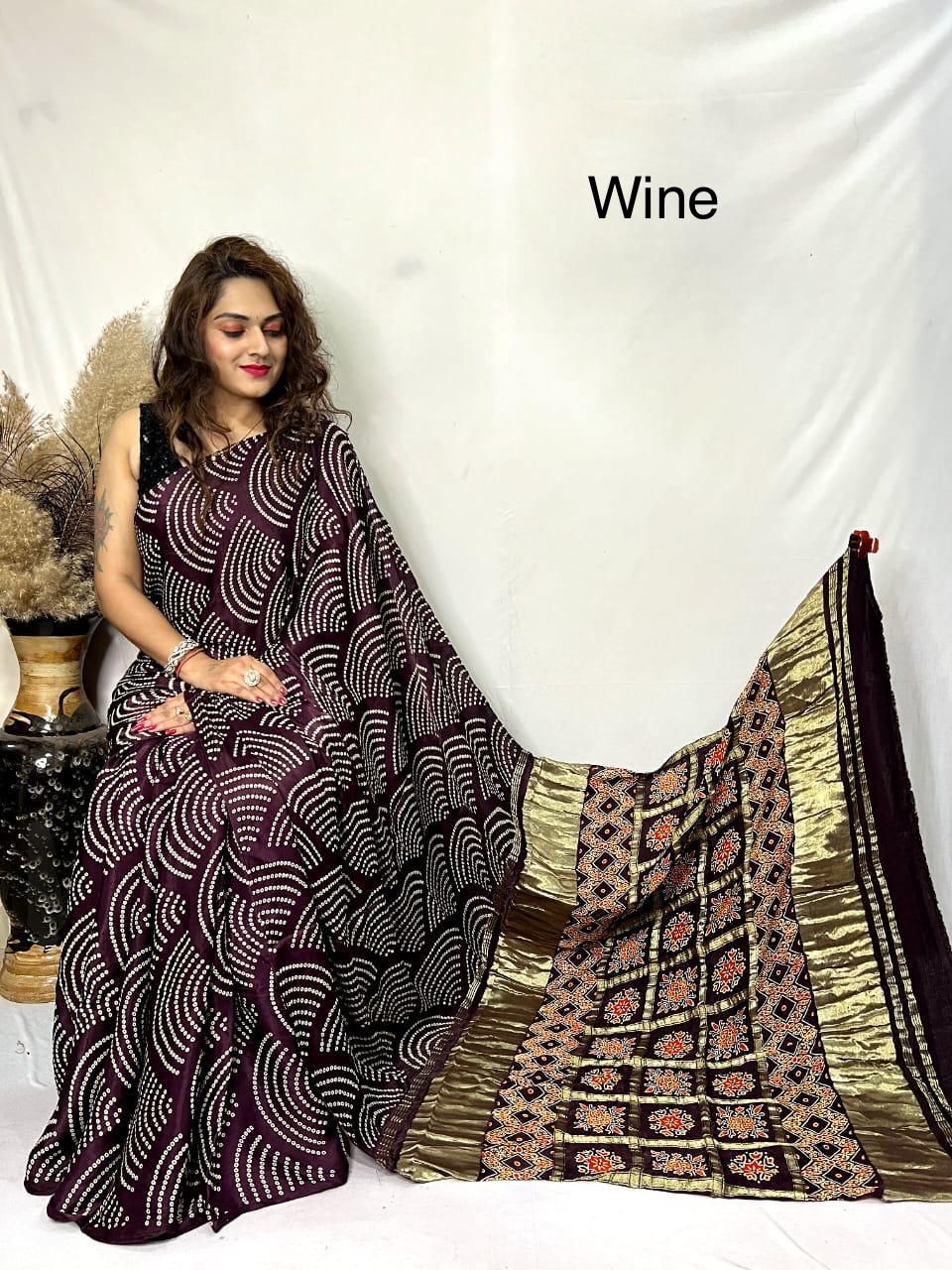 Wow Gajji Silk Ajrakh Pallu Chex Sarees Catalog
