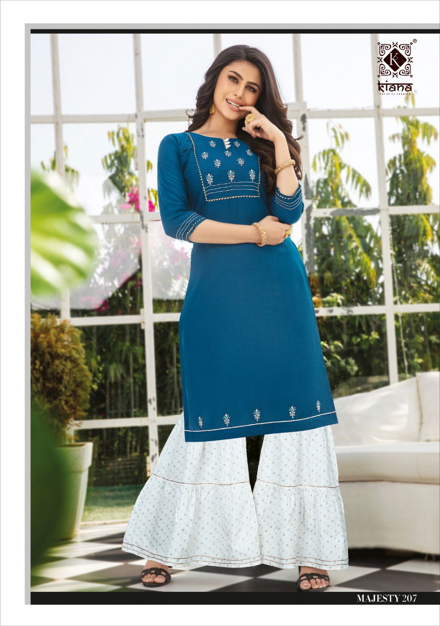 Kiana Majesty Viscose Latesty fancy Designer Ethnic Wear Viscose Kurti With Bottom Collection
