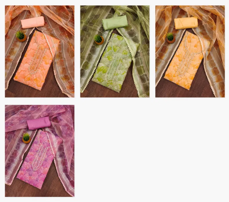 Color Set 9062 Organza Printed Fancy Dress Material Wholesale Clothing Distributors In India