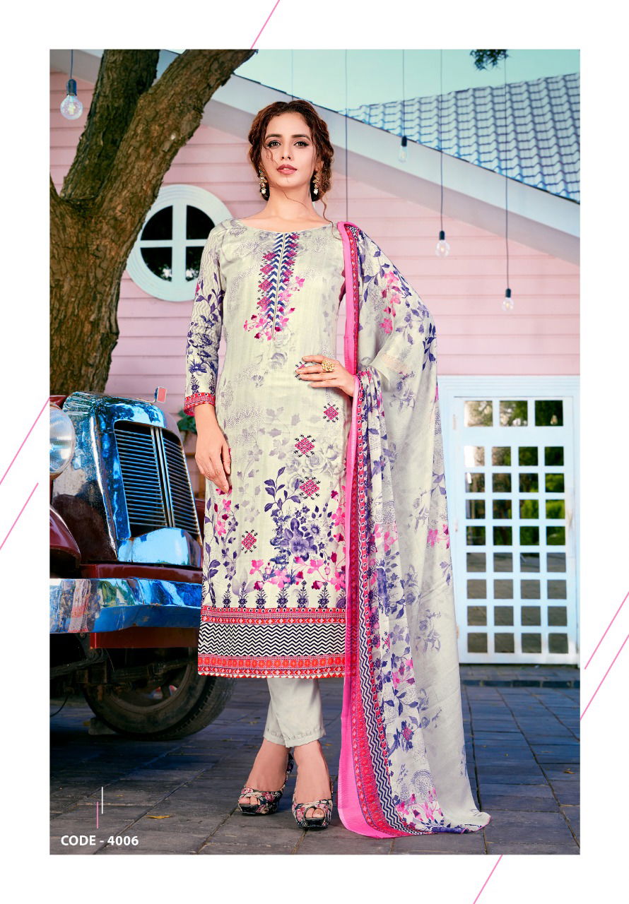 Yashika Rinaz 4 Latest Designer Printed Pure Lawn Cotton Dress Material Collection With Mal Mal Dupatta 
