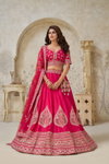 Rani Colour Silk With Leaf Embroidery Work Lahenga With Blouse Dupatta Best Wholesale In Surat KF 2144