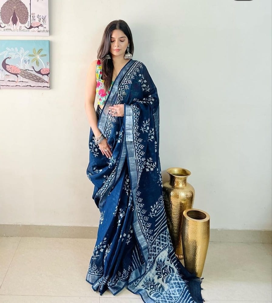 VK 4154 Linen Printed Daily Wear Sarees Catalog
