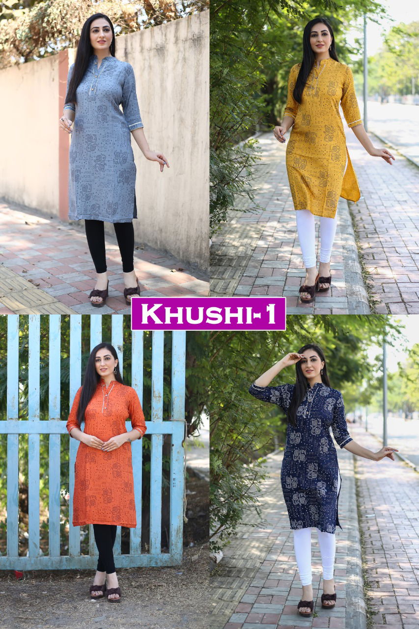 Khushi 1 Latest Ethnic Regular Wear Designer Printed Rayon Kurtis Collection