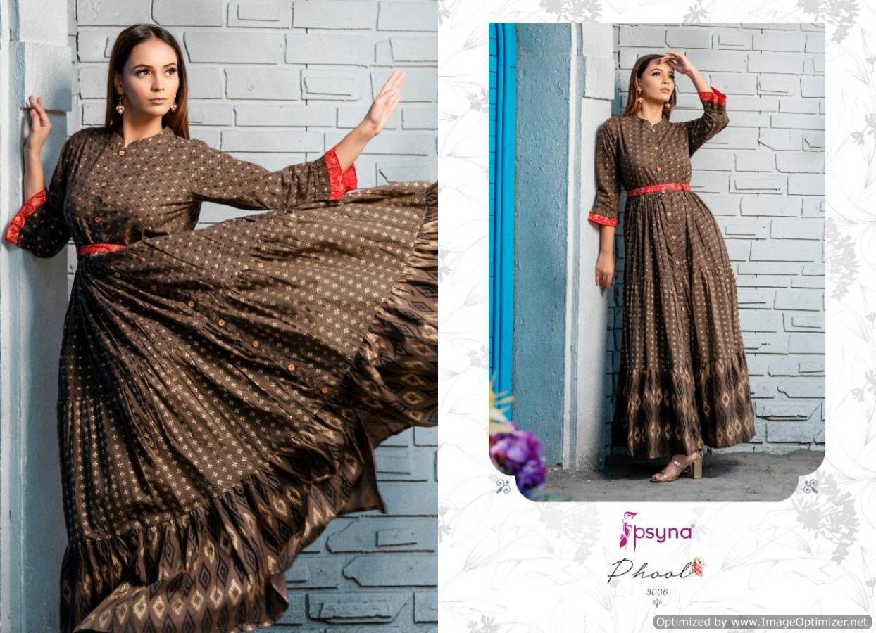 Psyna Phool Vol 3 Casual Wear Full Gown Style Cambric Cotton Kurti Collection 