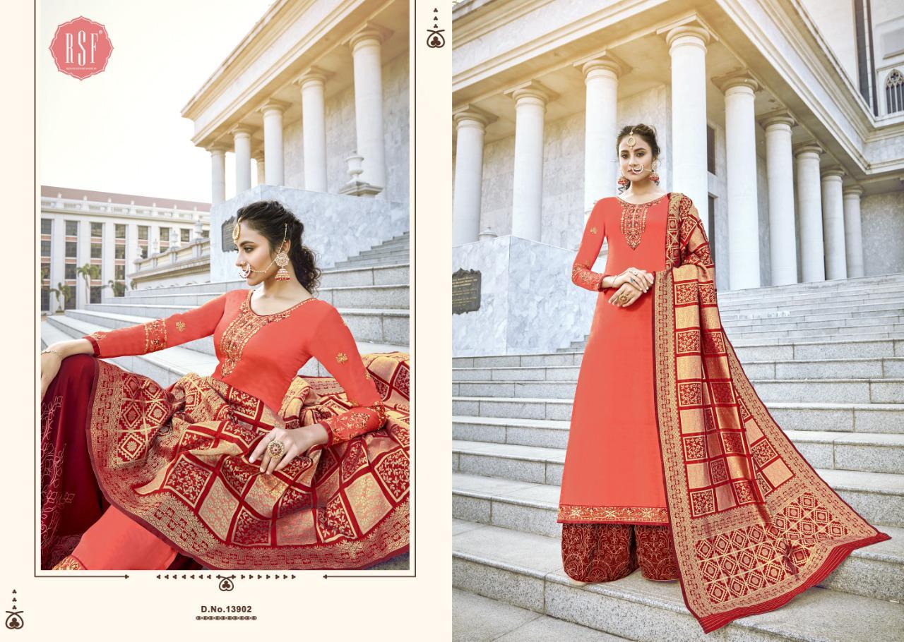 RSF Gazal Heavy Sharara Fancy Work Georgette Satin Dress and Jacquard Dupatta Premium Dress