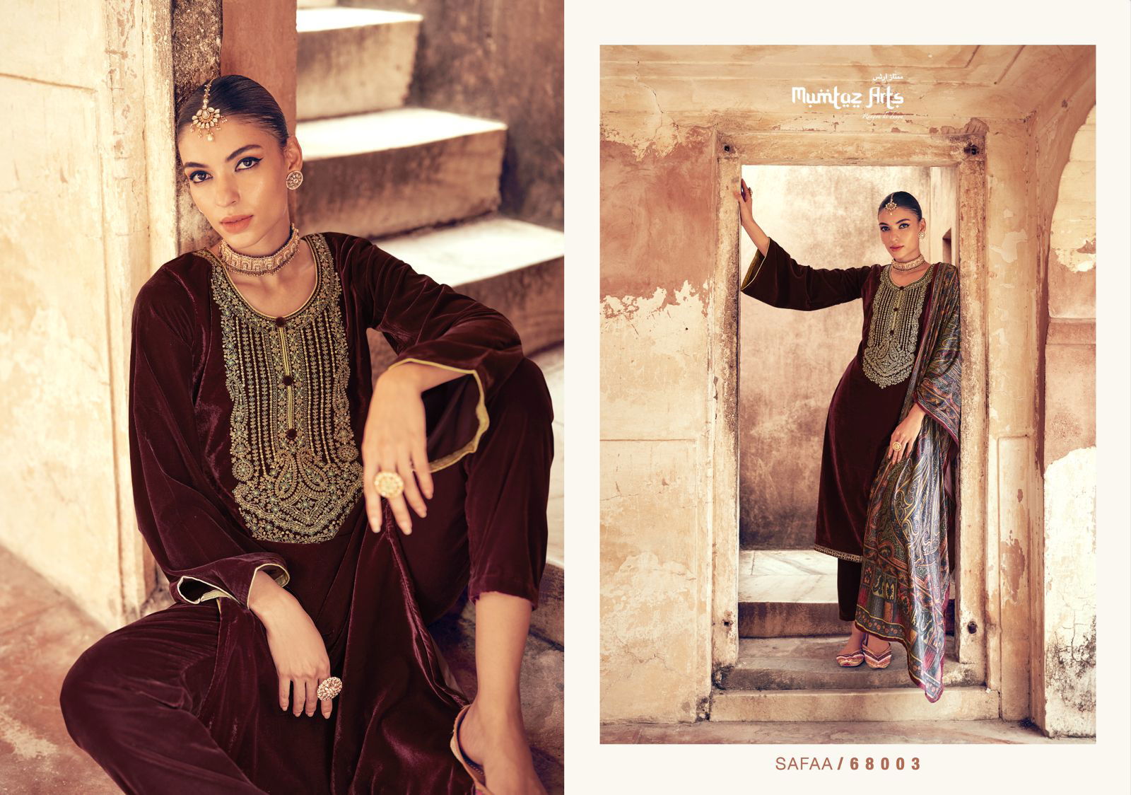 Safaa By Mumtaz Arts Velvet Print Kurti bottom With Dupatta Dress Material Catalog