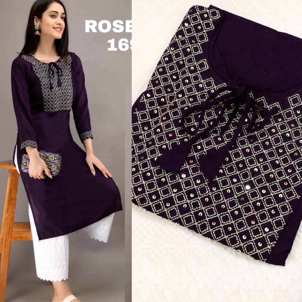 Glam Kurti 45Latest Fancy Designer Ethnic Wear Heavy Rayon With Sequence Embroidery Work Exclusive Kurti With Bottom Collection
