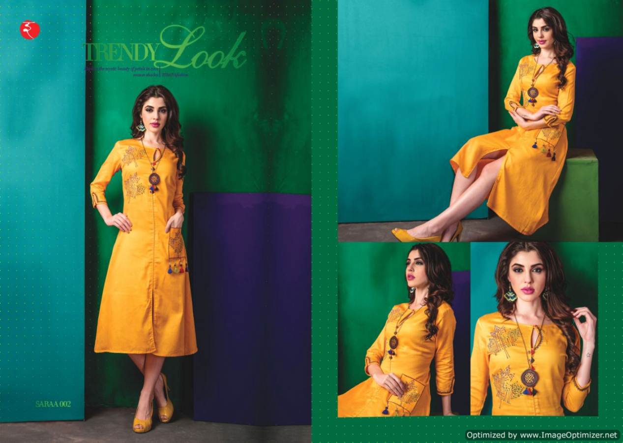 Saraa Launch New Latest Wonderful Party Wear Designer Kurti With Embroidery Work Three Fourth sleeves And Beautiful Neck Designs 