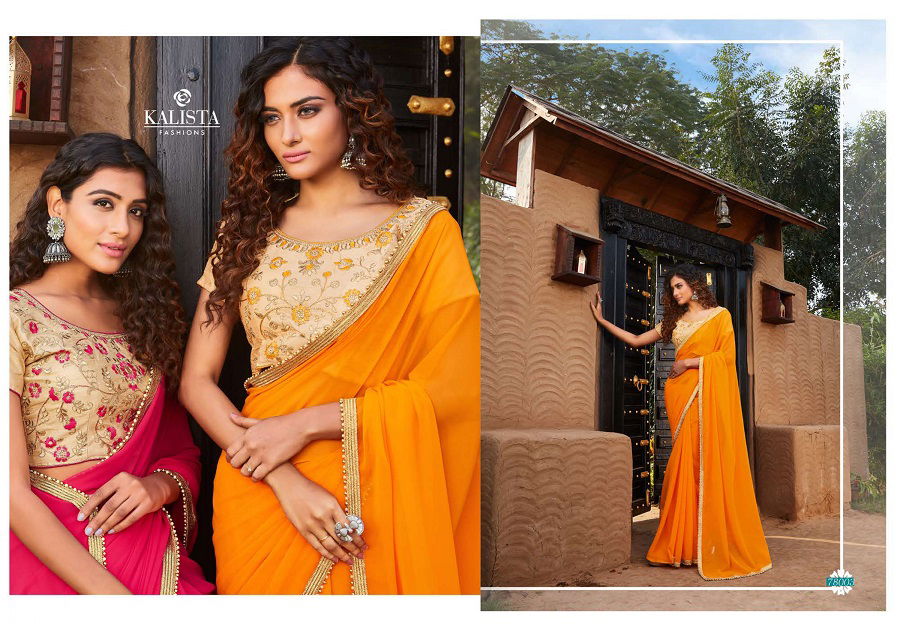 Kalista Glam Girl Fancy latest Collection Festive Wear Silk Embroidery Worked Sarees Collection

