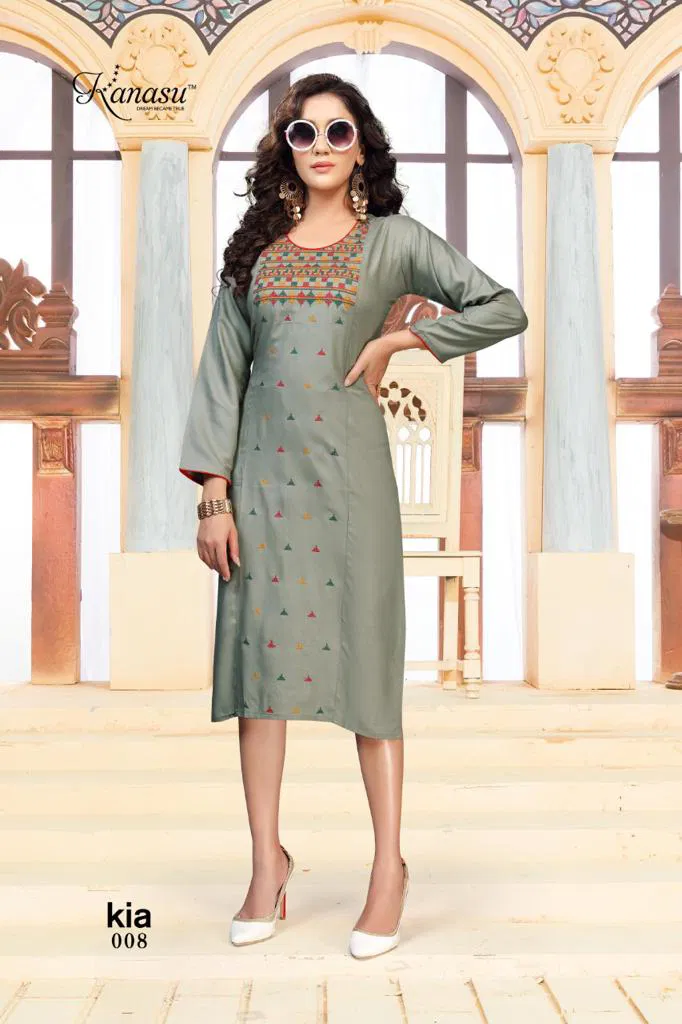 Kanasu Kia Ethnic Wear Rayon Designer Long Kurtis Collection
