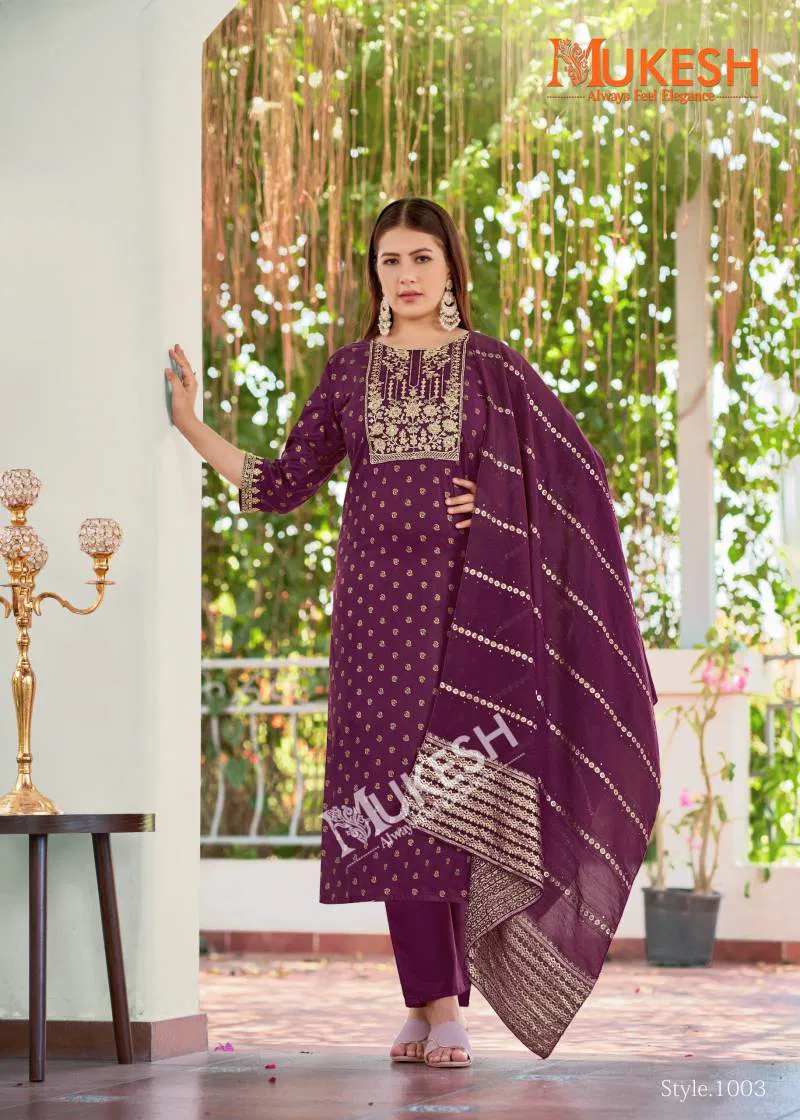 Muskaan By Mukesh Rayon Embroidered Top Bottom With Dupatta Exporters In India