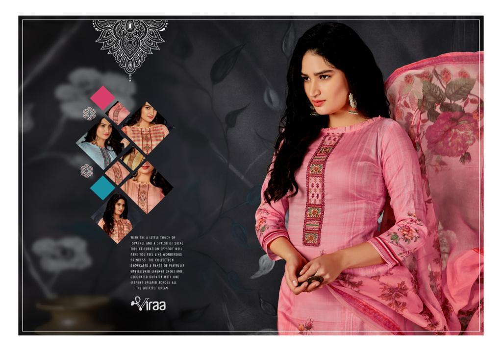 Viraa Pehlu Latest Heavy Designer Feastive Wear Jam Digital Printed Embroidery Work Top And Chiffon Dupatta Dress Material Collection
