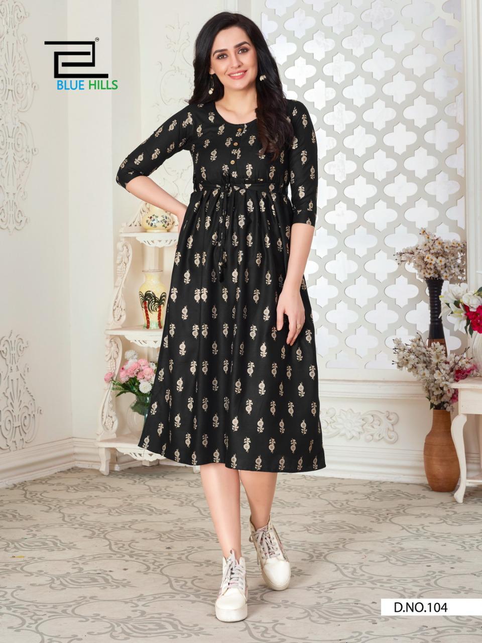 VEE FAB HI-FI Latest fancy Regular Wear Anarkali Rayon Gold Printed Kurtis collection