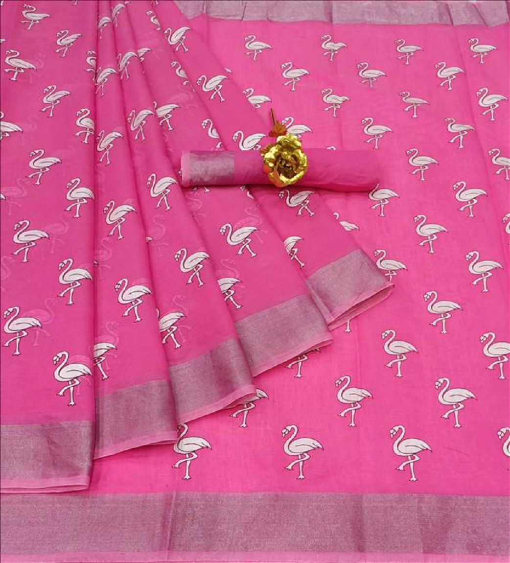Linen Chakli Latest Casual Regular Wear Printed Cotton Linen Saree Collection