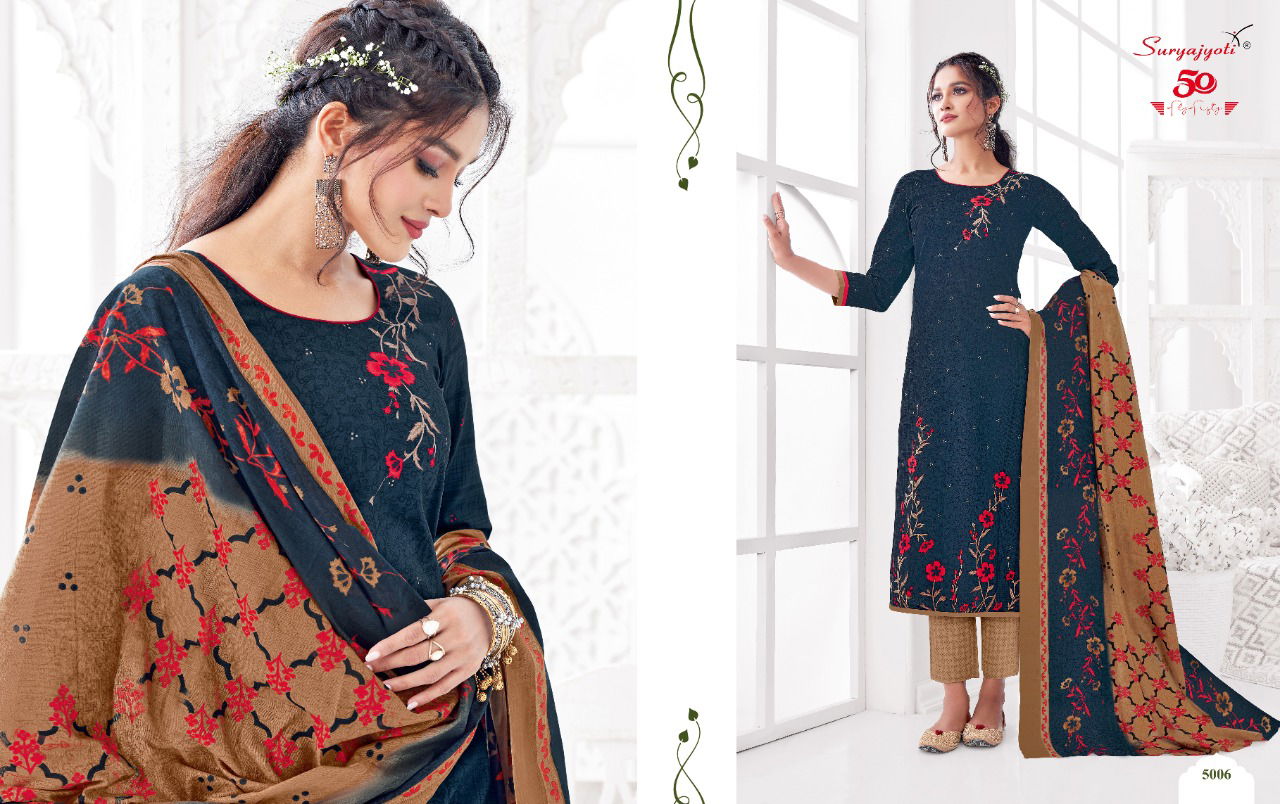Suryajyoti Premium Latest Fancy Trendy Cottons 50 Designer Dress Material