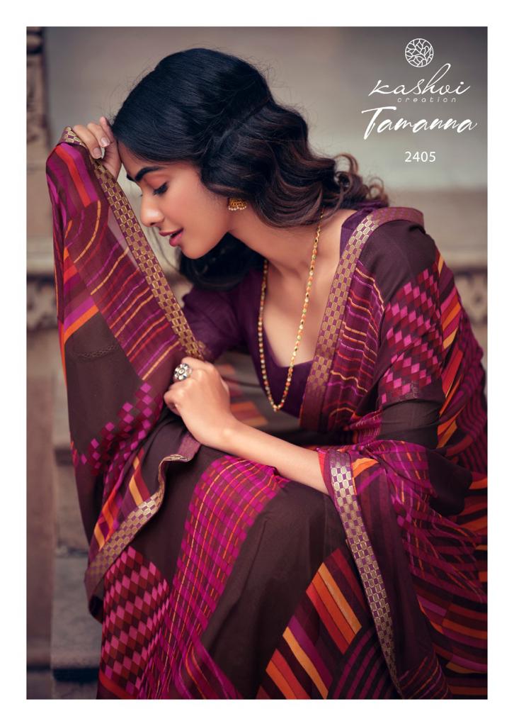 Kashvi Tamanna Silk Latest Fancy Designer Casual Wear Printed Weightless With Border Saree Collection
