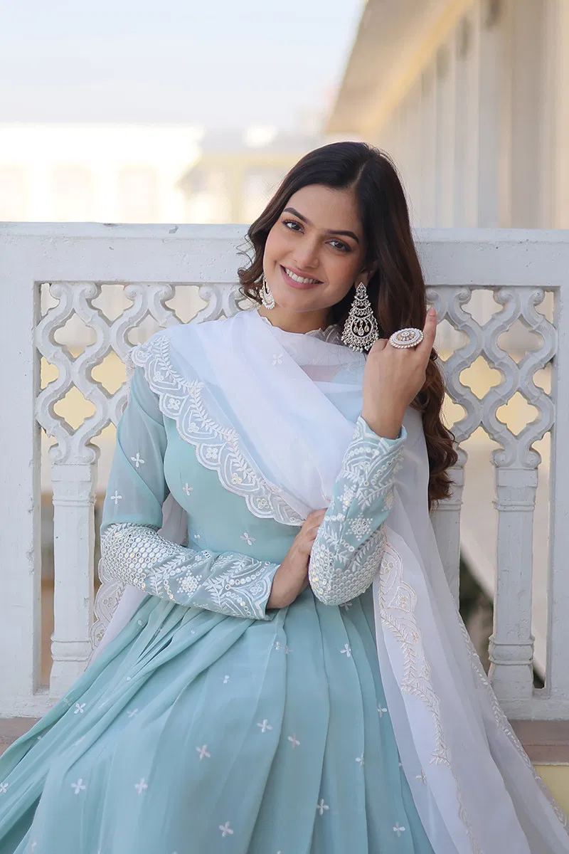 Jf 960 Designer Faux Georgette Gown With Dupatta Wholesale Clothing Suppliers In India