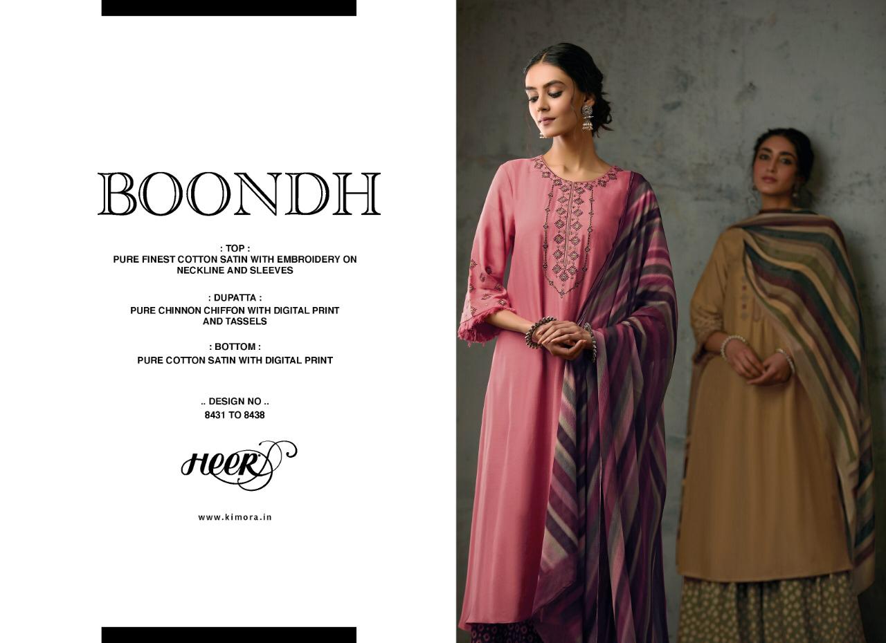 KIMORA BOONDH Latest Designer Fancy Festive Wear Pure Finest Cotton Satin With Embroidery on Neckline And Sleeves Salwar Suit Collection