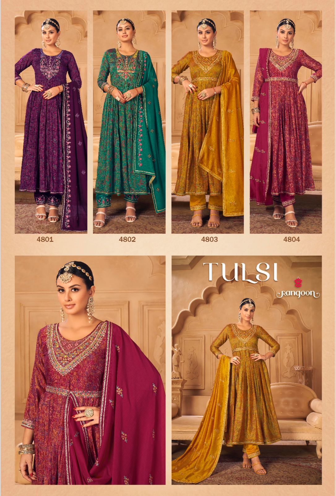 Tulsi By Rangoon Silk Print Anarkali Kurti Bottom With Dupatta Readymade Suit Catalog