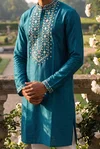 Blue Color Outluk Wedding Vol 46 Roman Silk Embroidered Pintex Work Kurta With Pajama Manufacturers 4608