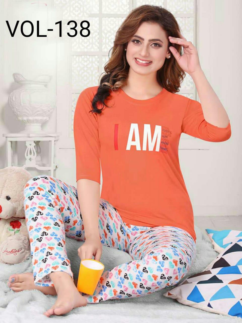 Ft Enamor Shinker Ns Pocket Long Sleeve 138 Fancy Designer Night Wear Hosiery cotton Night Suits Collection
