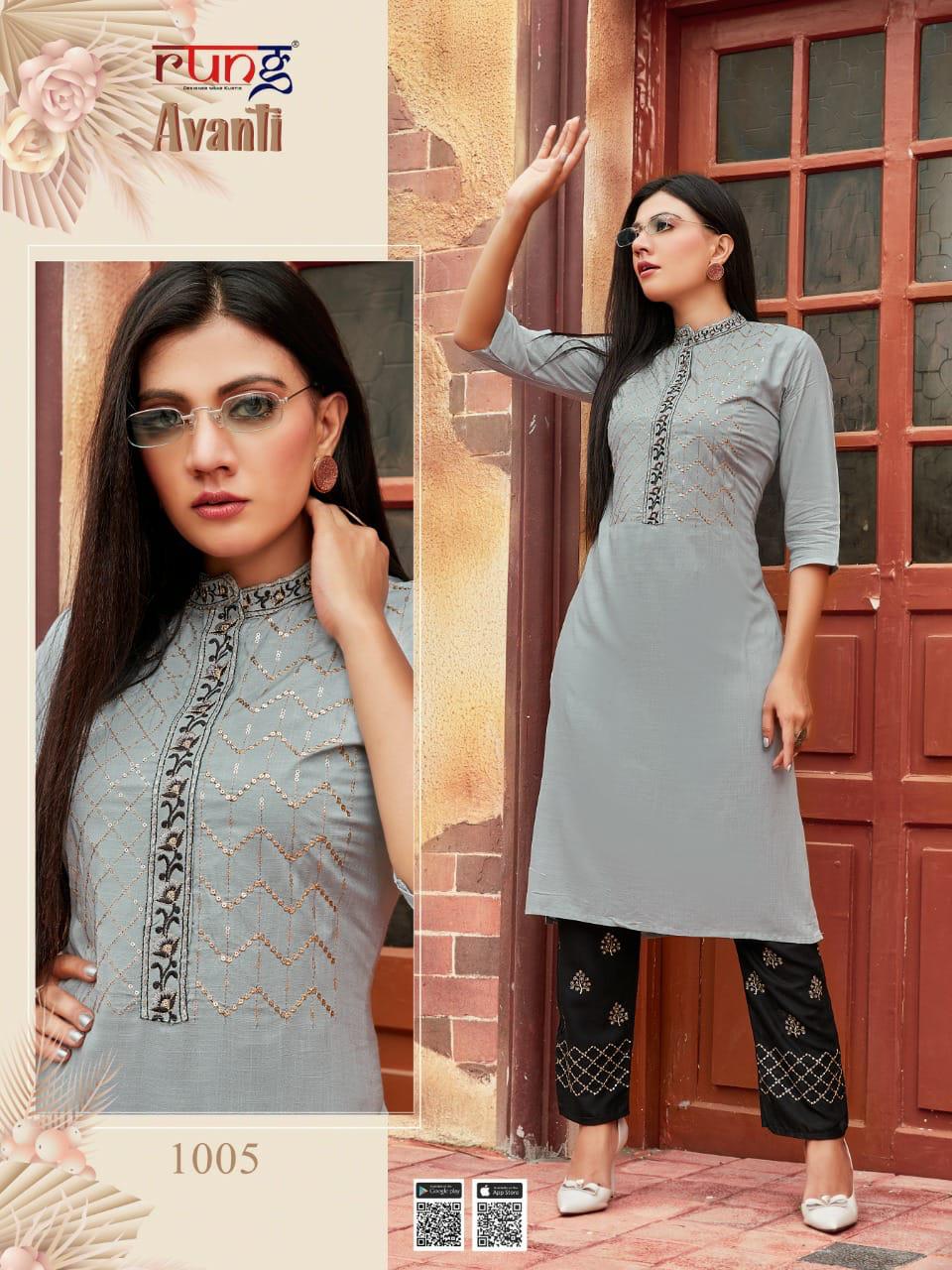 Rung Avanti Heavy Rayon Designer Ethnic Wear Latest Kurtis With Bottom Collection
