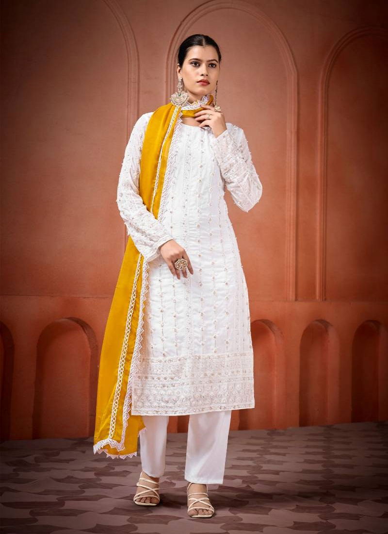 Yanaya 023 Georgette Embroidered Kurti Bottom With Dupatta Best Wholesale Shop In Surat