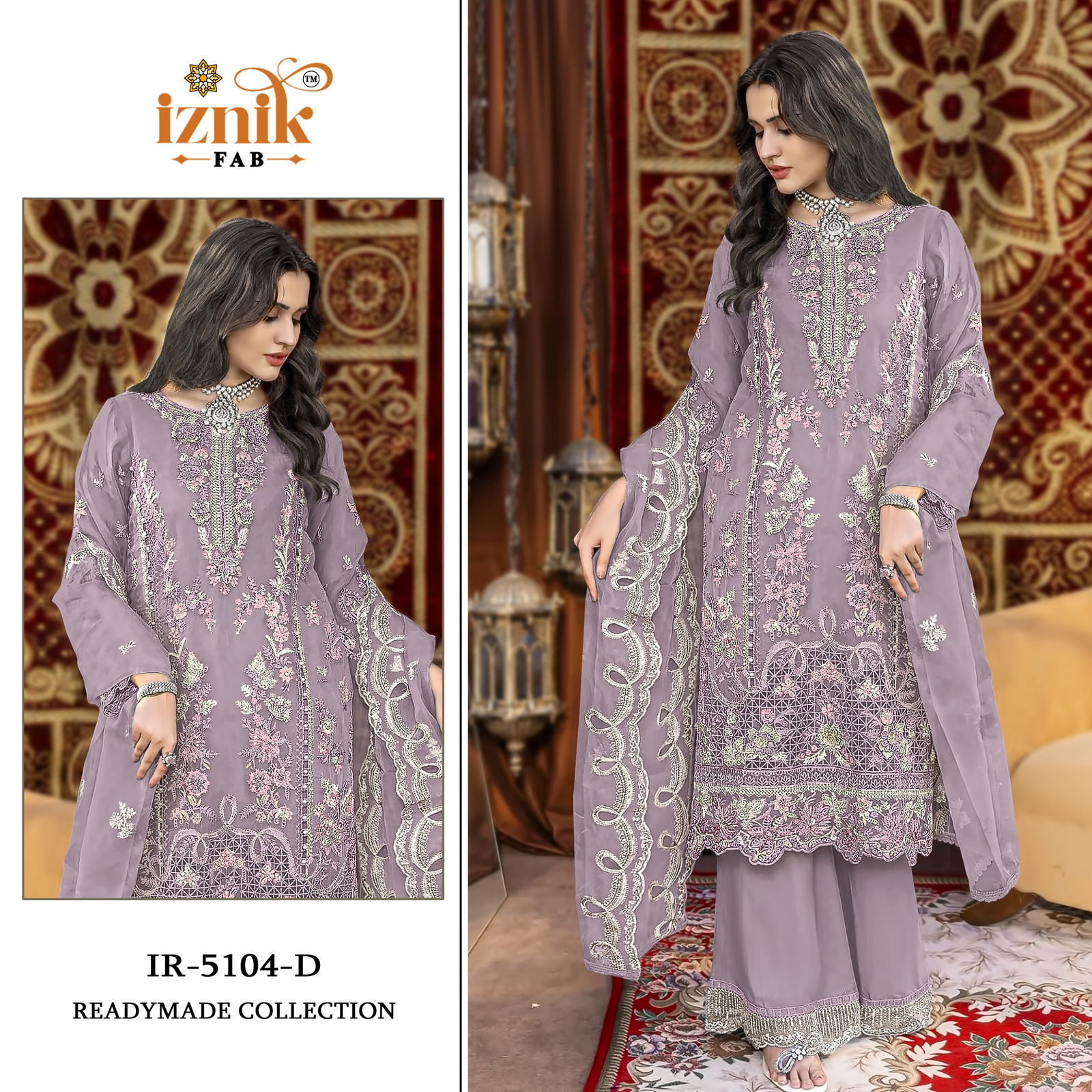 5104 A To D Iznik Organza Embroidery Pakistani Salwar Suits Suppliers In India