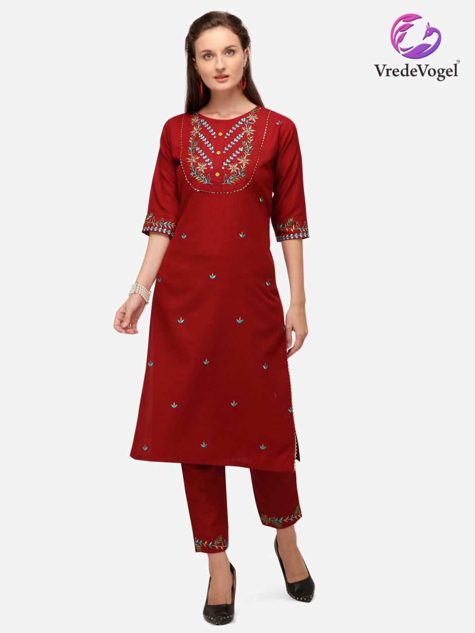 Vv Rasam Cotton Embroidery Work Fancy Ethnic Wear Kurti With Bottom Collection
