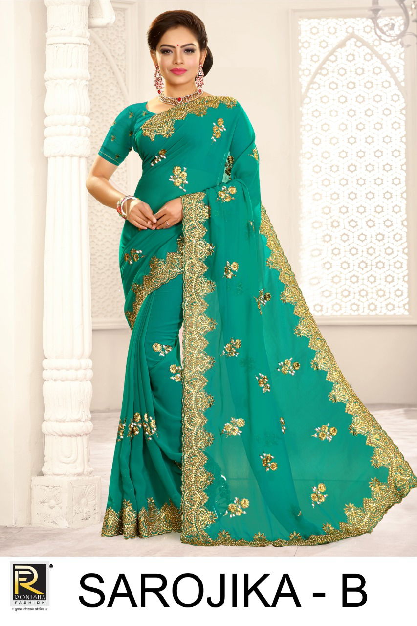 Ronisha Sarojika Latest wedding Wear Festive Wear Heavy Worked Georgette Saree Collection