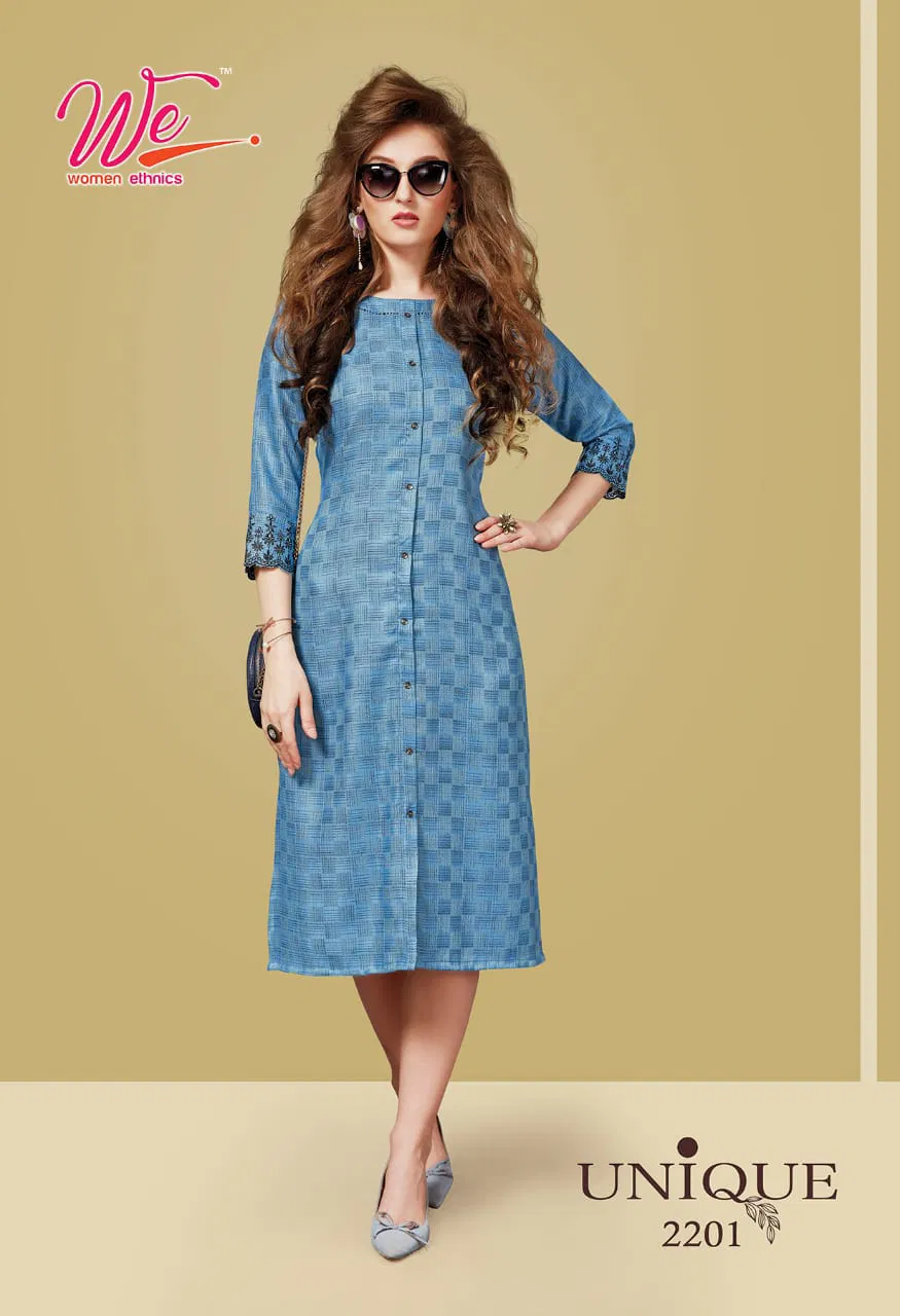 We Unique Latest Designer Casual Wear Exclusive Pure Rayon Fancy Kurti Collection
