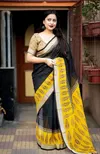 Scmd Anokhi B Linen Ikkat Printed Linen Cotton Fancy Sarees Wholesale Price In Surat
