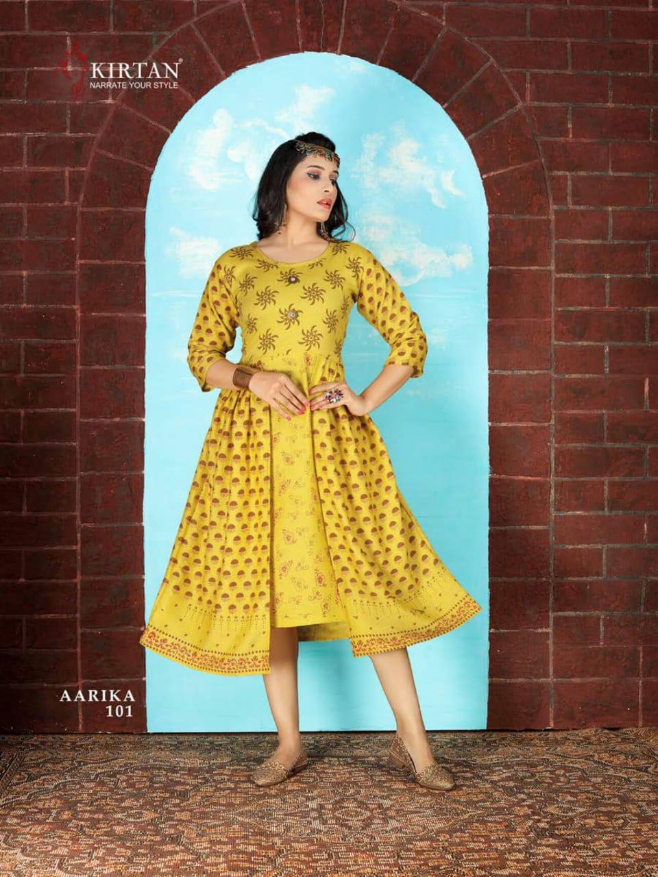 Kirtan Aarika Latest fancy Regular Wear Rayon Printed Designer Kurtis Collection
