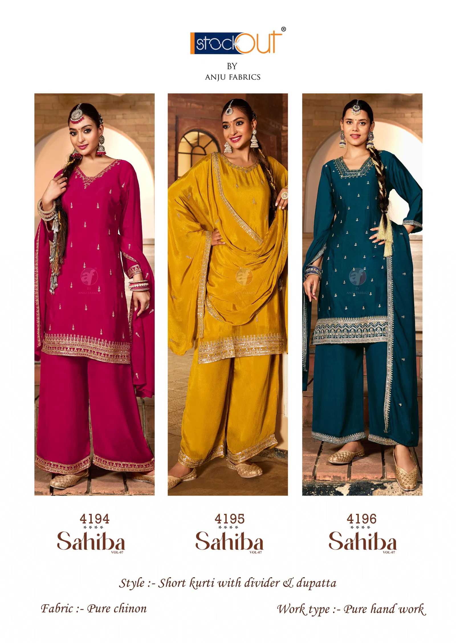 Sahiba Vol 7 By Af Chinon Kurti With Bottom Dupatta Exporters In India