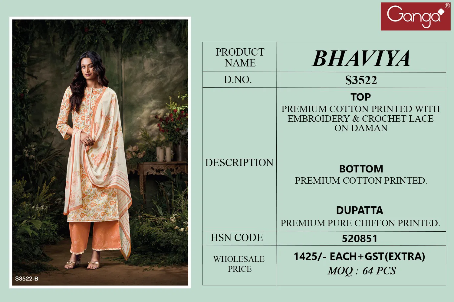 Bhaviya 3522 By Ganga Cotton Printed Designer Salwar Suit Orders In India