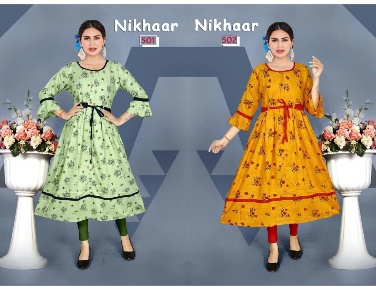 Nikhaar 5 Latest Designer Fancy Ethnic Wear Pure Rayon Printed Anarkali Kurtis Collection
