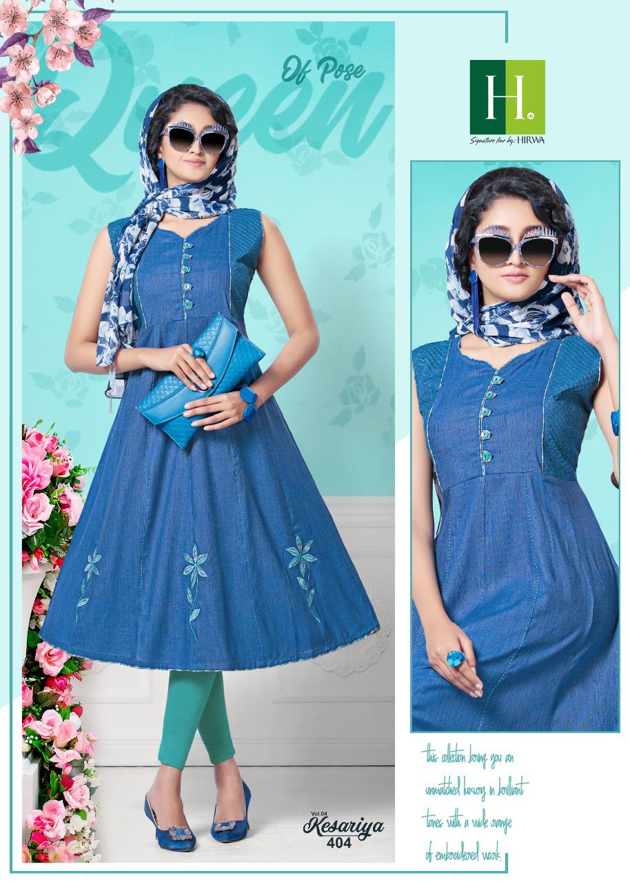 Hirwa Kesariya 4 Latest Designer Anarkali Style Casuaol Wear Rayon Kurtis Collection 