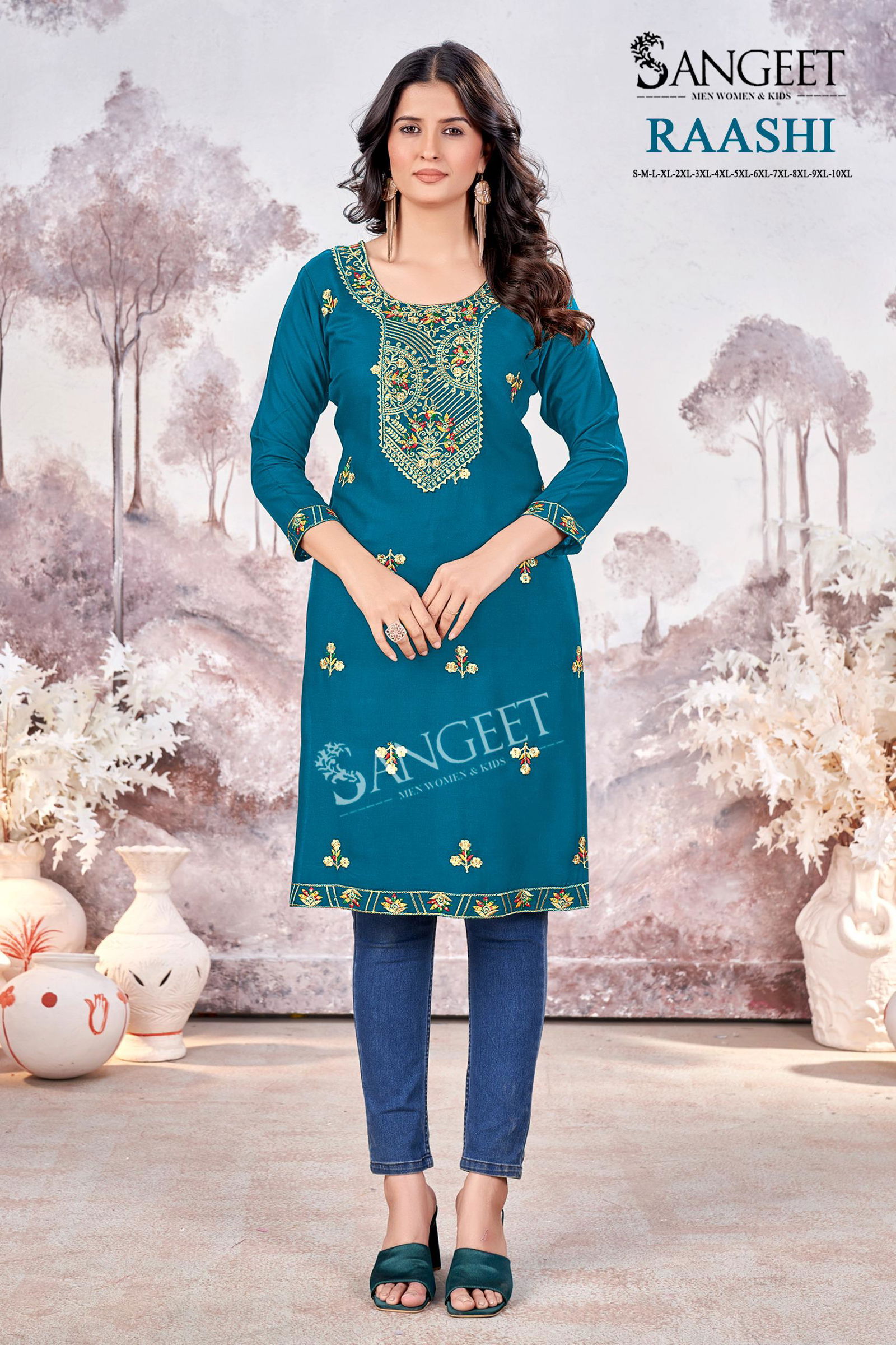 Raashi By Sangeet Rayon Embroidery Designer Kurti Exporters In India