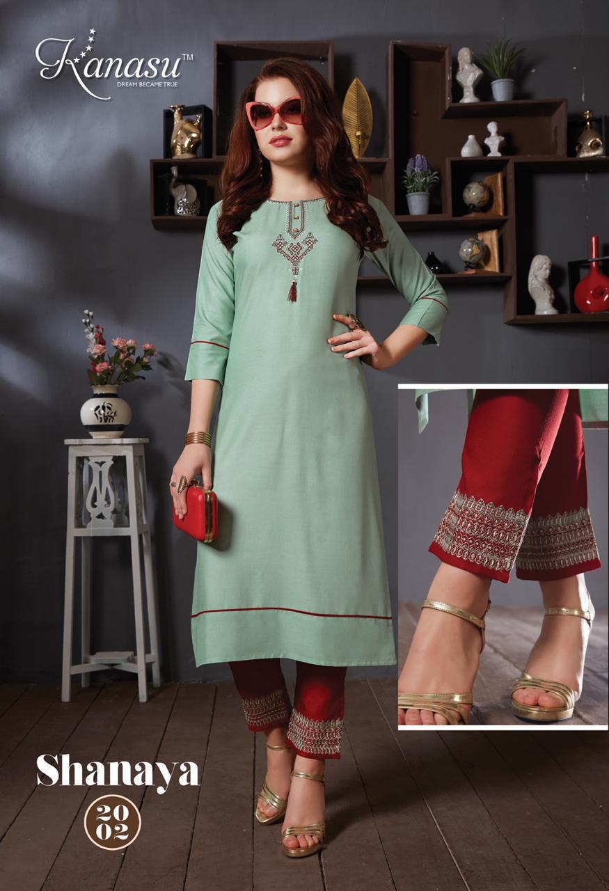 Kanasu Shanaya Latest Designer Party Wear Heavy Rayon Kurtis Collection With Pant 