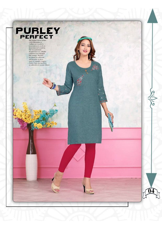 Herlin Latest Fancy Designer Regular Casual Wear Rayon Embroidery Kurtis Collection
